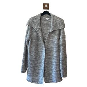 Pure Jill Gray Alpaca Wool Knit Cardigan Draped Shawl‎ Collar Tall Cozy Layering
